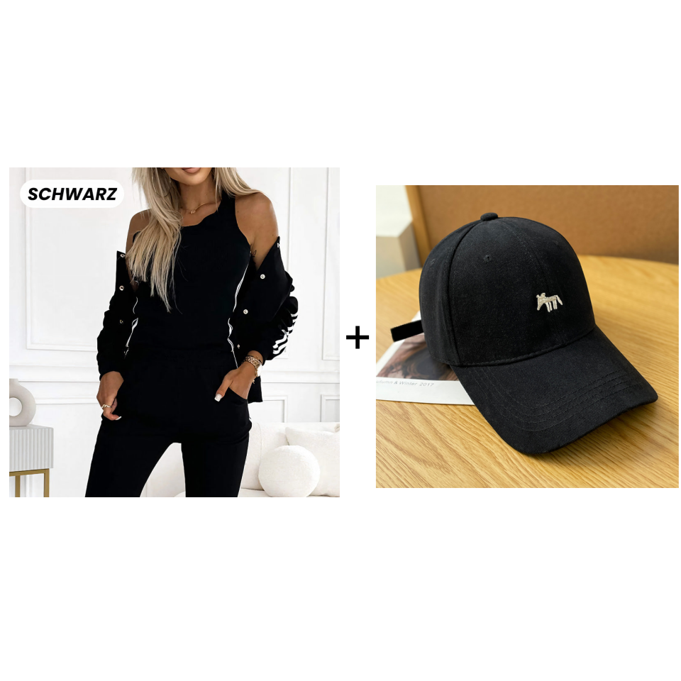 Dreiteiliges Set aus Baseballjacke und -hose für Damen