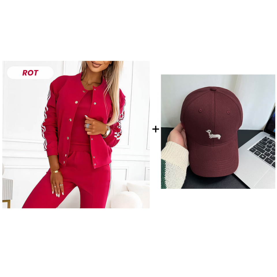 Dreiteiliges Set aus Baseballjacke und -hose für Damen