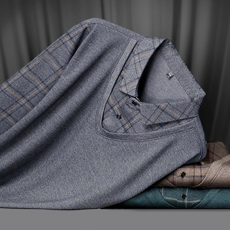 Herren Fake Zweiteiler mit Revers Langarm Oberteile