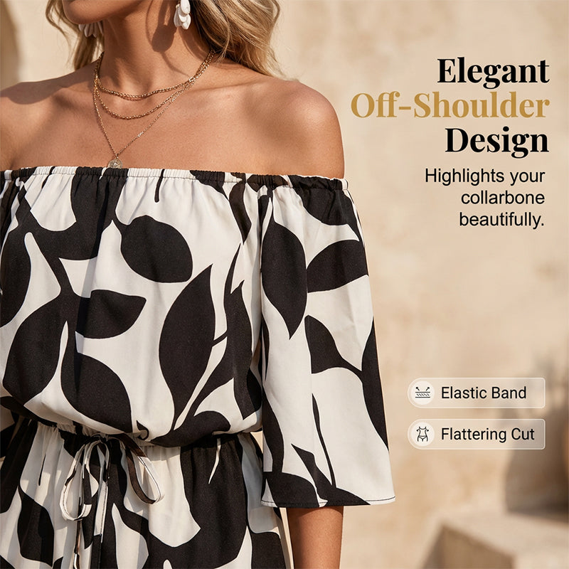 🌞Frühlingserwachen: 50% Rabatt!🍸Damen Sommer-Romper "Abstract Leaf" – Luftig, Elegant & Schulterfrei