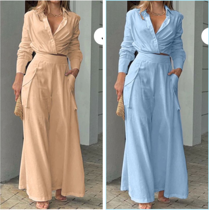 Elegantes zweiteiliges Set: langärmliges Oberteil mit Bündchen und Hose mit hoher Taille