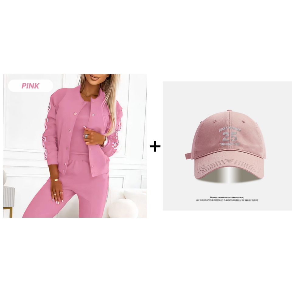 Dreiteiliges Set aus Baseballjacke und -hose für Damen