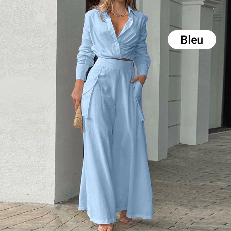 Elegantes zweiteiliges Set: langärmliges Oberteil mit Bündchen und Hose mit hoher Taille