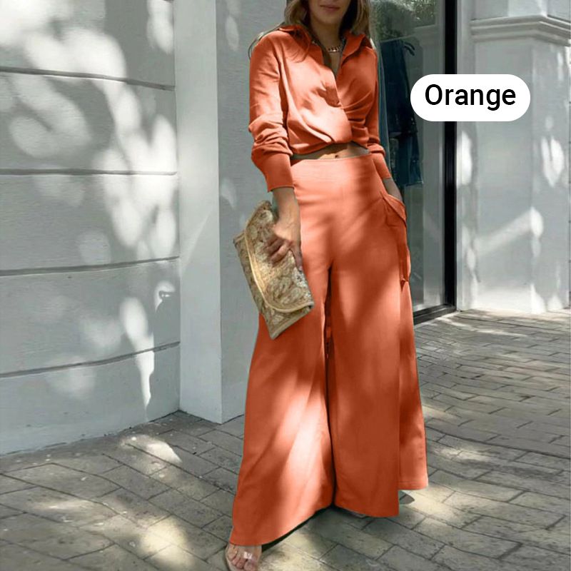 Elegantes zweiteiliges Set: langärmliges Oberteil mit Bündchen und Hose mit hoher Taille