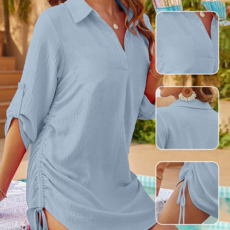 🌞Frühlingserwachen: 50% Rabatt!👗 Damen Badeanzug-Überwurf mit V-Ausschnitt & Kordelzug – Leicht & atmungsaktiv