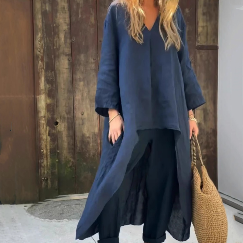 Damen Sommer Lockeres 2-teiliges Set mit V-Ausschnitt und Tasche