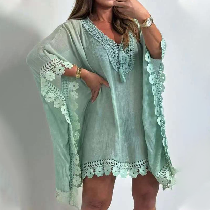 🌸Damen V-Ausschnitt-Einzelfarbenes Minikleid