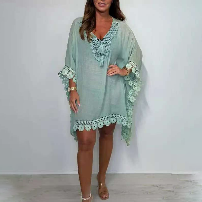 🌸Damen V-Ausschnitt-Einzelfarbenes Minikleid