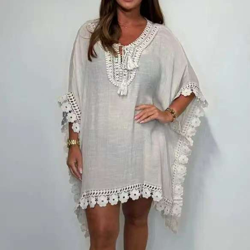 🌸Damen V-Ausschnitt-Einzelfarbenes Minikleid