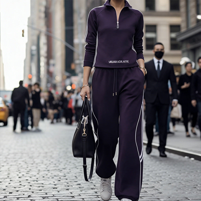 🌞Frühlingserwachen: 50% Rabatt!🏃‍♀️ Damen Sportlicher Trainingsanzug mit Halbreißverschluss – Weites Bein & Athleisure-Style