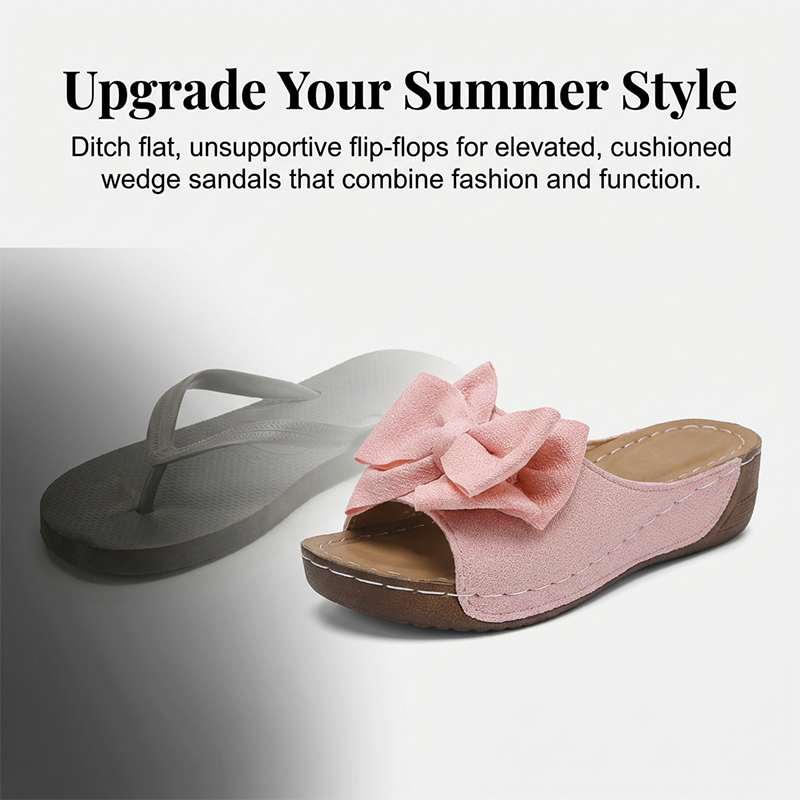 🌞Frühlingserwachen: 50% Rabatt!🔥Elegante Slip-On Keilsandalen: Bequeme Sommer-Pantoletten mit XXL-Schleife