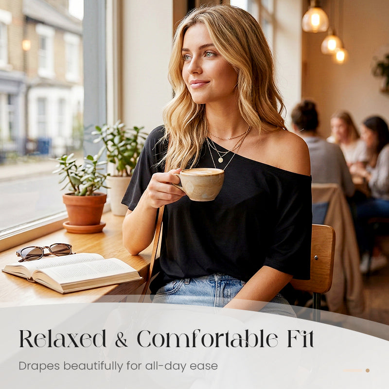 🌞Frühlingserwachen: 50% Rabatt!👕 Damen Schulterfreies Oberteil 2er-Set – Lockerer Drop-Shoulder-Schnitt & Raffierter Saum, Atmungsaktiv & Vielseitig