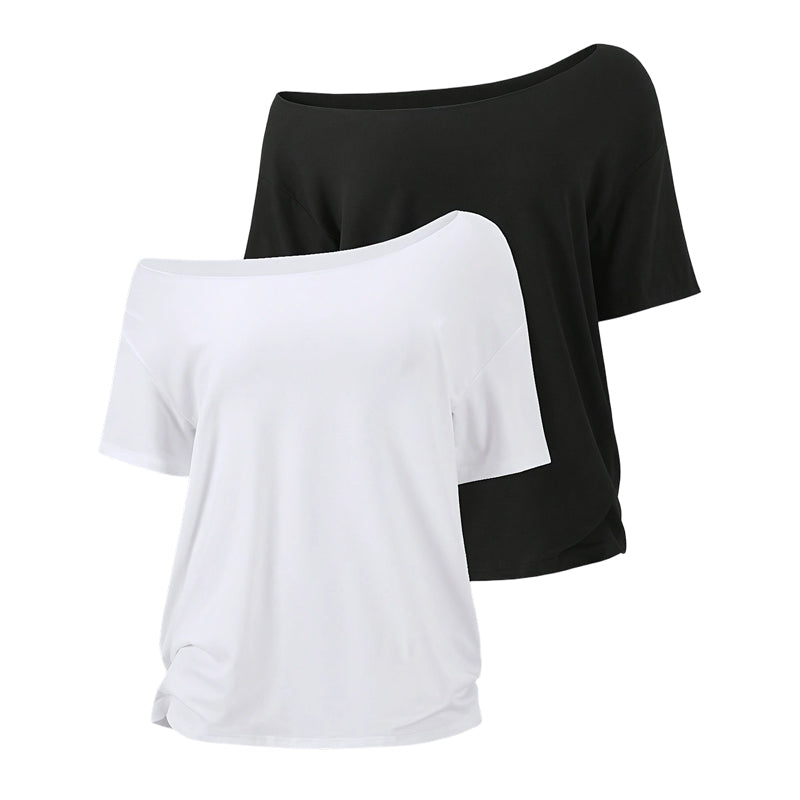 🌞Frühlingserwachen: 50% Rabatt!👕 Damen Schulterfreies Oberteil 2er-Set – Lockerer Drop-Shoulder-Schnitt & Raffierter Saum, Atmungsaktiv & Vielseitig