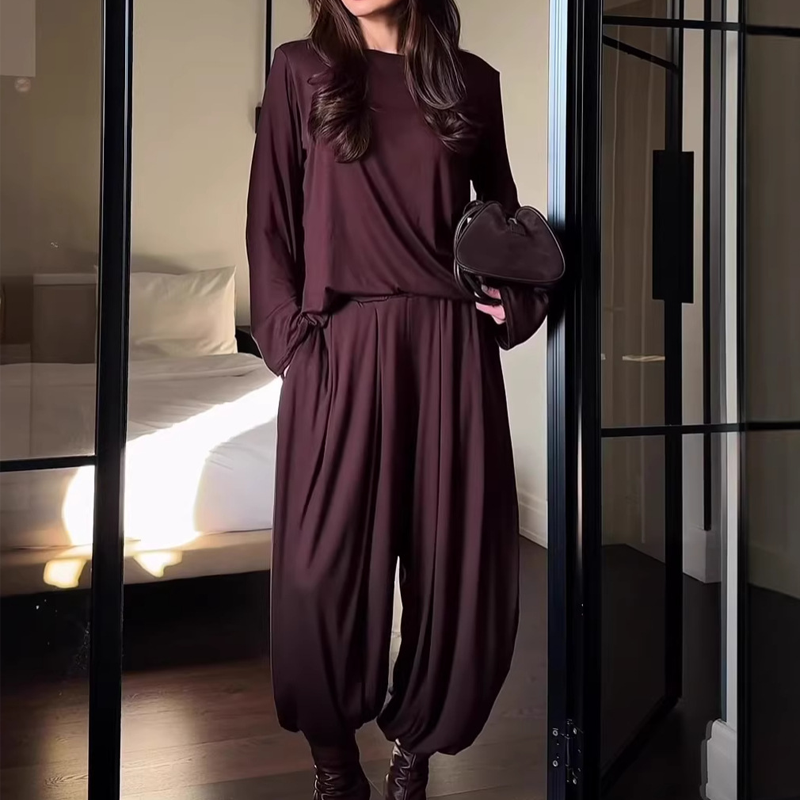 🌞Frühlingserwachen: 50% Rabatt!👕Damen Lockeres Langarm-T-Shirt & Pumphosen-Set – Hoch elastisch, Vielseitig & Bequem für Alltag