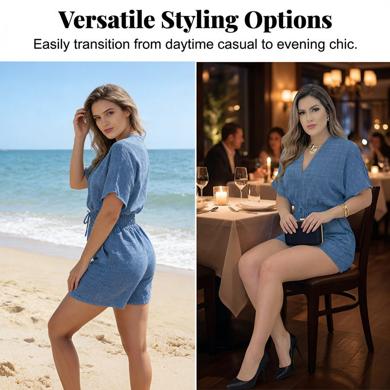 🌞Frühlingserwachen: 50% Rabatt!📿"Easy Breeze" Sommer-Romper: Figurschmeichelnde Smock-Taille & V-Neck