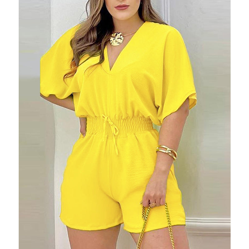 🌞Frühlingserwachen: 50% Rabatt!📿"Easy Breeze" Sommer-Romper: Figurschmeichelnde Smock-Taille & V-Neck