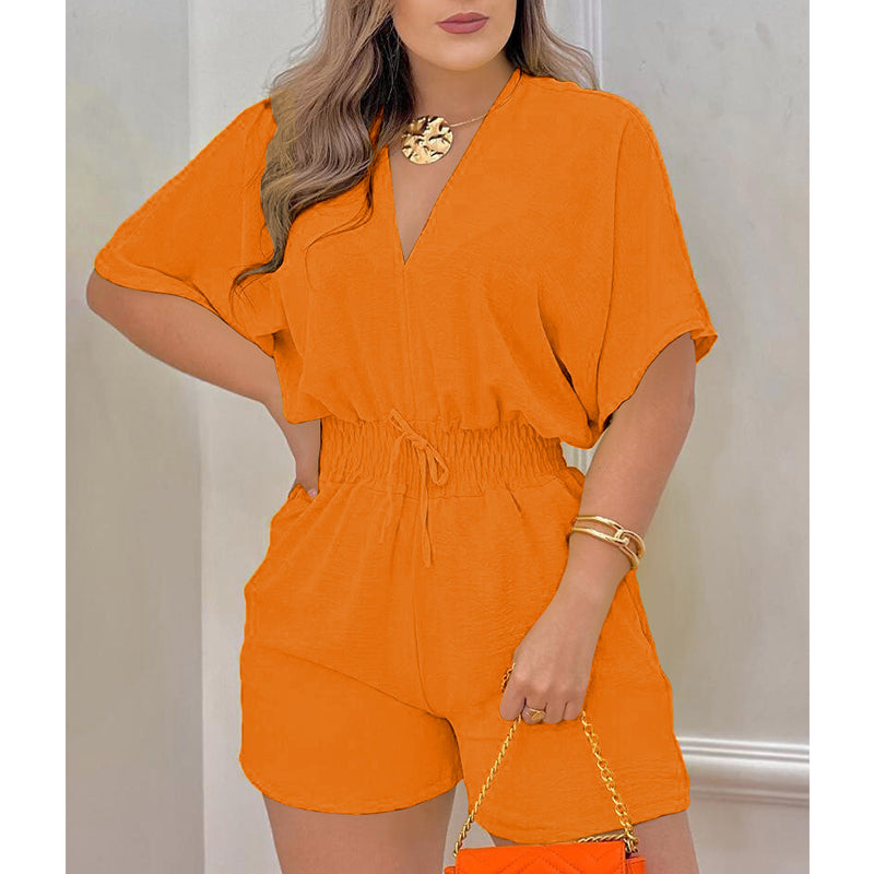 🌞Frühlingserwachen: 50% Rabatt!📿"Easy Breeze" Sommer-Romper: Figurschmeichelnde Smock-Taille & V-Neck