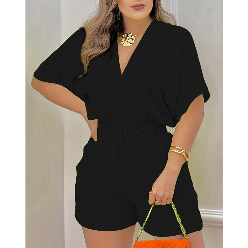 🌞Frühlingserwachen: 50% Rabatt!📿"Easy Breeze" Sommer-Romper: Figurschmeichelnde Smock-Taille & V-Neck