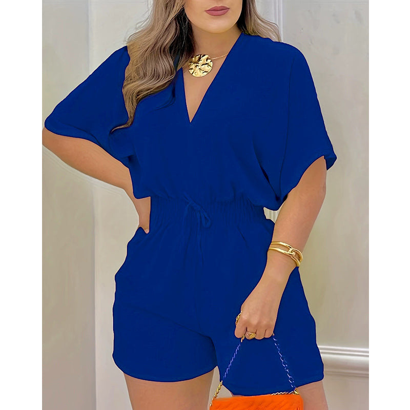 🌞Frühlingserwachen: 50% Rabatt!📿"Easy Breeze" Sommer-Romper: Figurschmeichelnde Smock-Taille & V-Neck