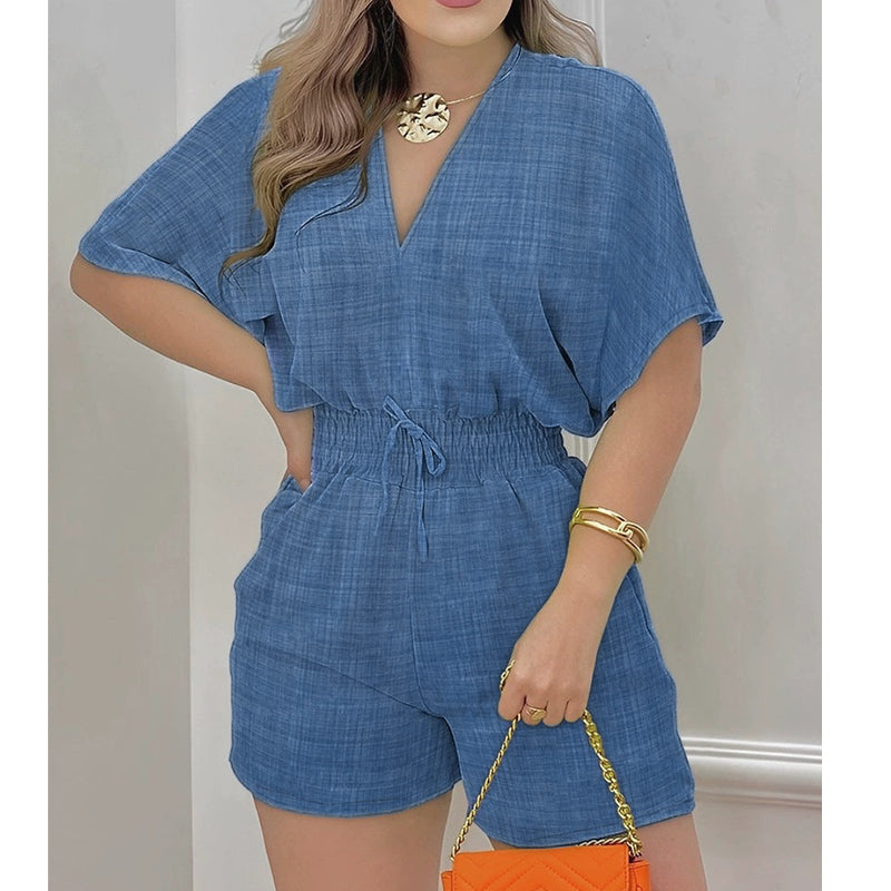 🌞Frühlingserwachen: 50% Rabatt!📿"Easy Breeze" Sommer-Romper: Figurschmeichelnde Smock-Taille & V-Neck