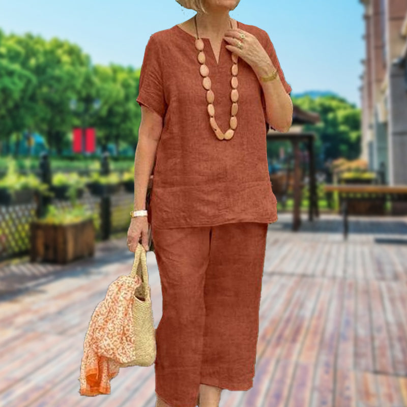 🌞Frühlingserwachen: 50% Rabatt!✨ Damen Lässiges Sommer-Set (Kurzarmhemd + Elastische Bund-Hose)