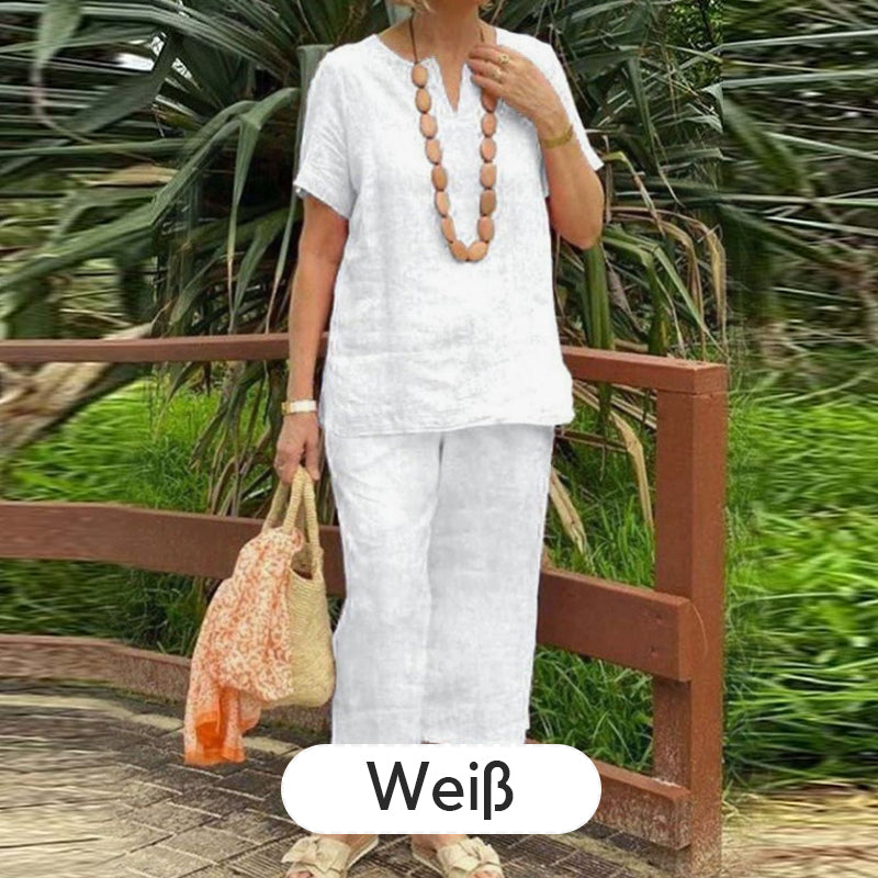 🌞Frühlingserwachen: 50% Rabatt!✨ Damen Lässiges Sommer-Set (Kurzarmhemd + Elastische Bund-Hose)