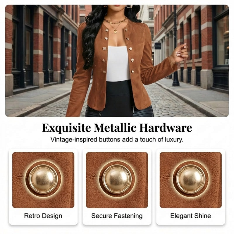 🌞Frühlingserwachen: 50% Rabatt!✨Damen Kragenlose Kunstwildleder-Jacke – Kurze Silhouette, Samtige Textur