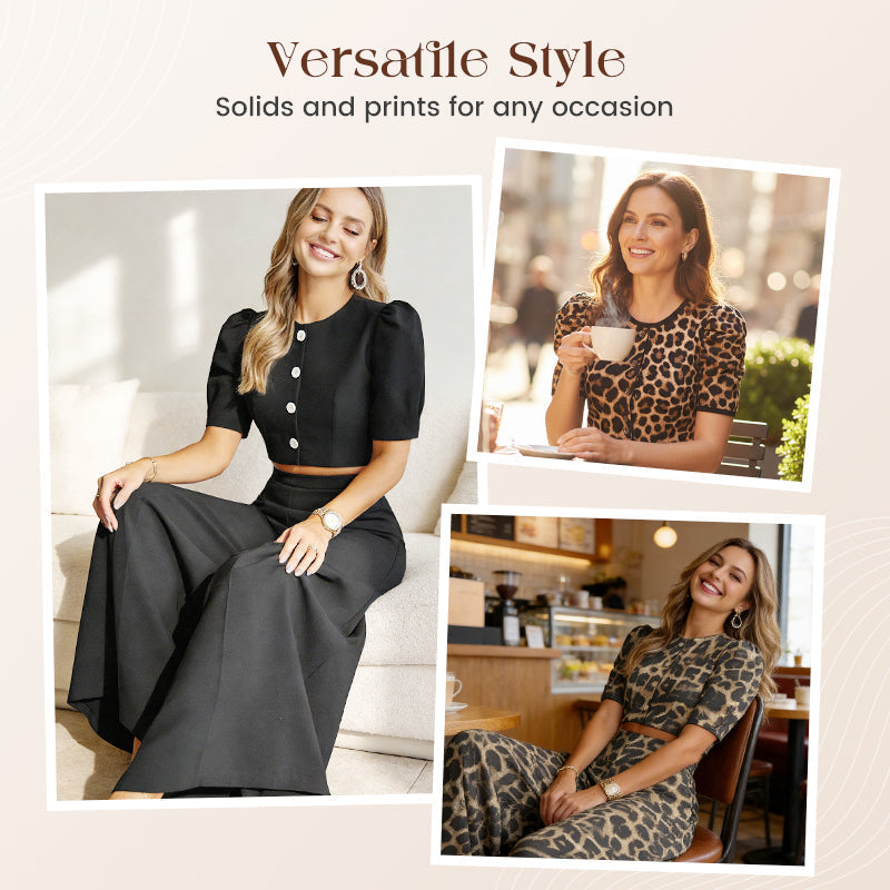 Elegantes Co-ord Set im Print-Design: Figurschmeichelndes Blusen-Top & weite Maxihose