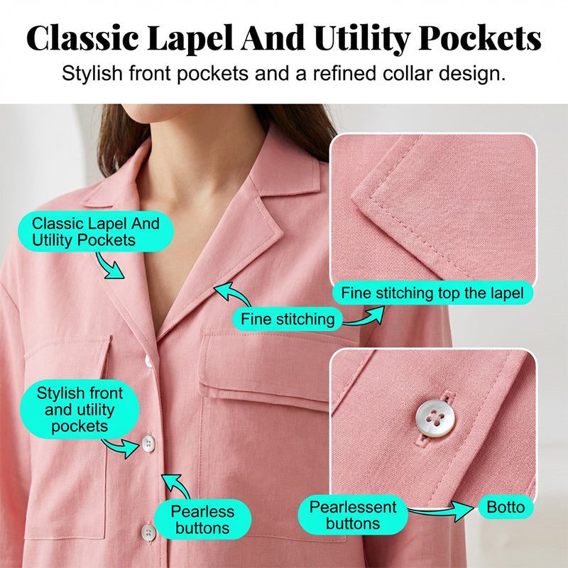 🌞Frühlingserwachen: 50% Rabatt!✨"Pyjama-Chic" Lounge-Set: Seidenweicher Zweiteiler mit Hemd & Bermuda-Shorts