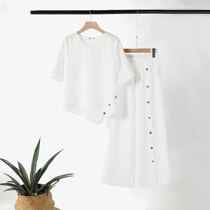 🌞Frühlingserwachen: 50% Rabatt!✨Boho Zweiteiler für Damen: Fließendes Hosen-Set mit asymmetrischem Saum & weitem Bein