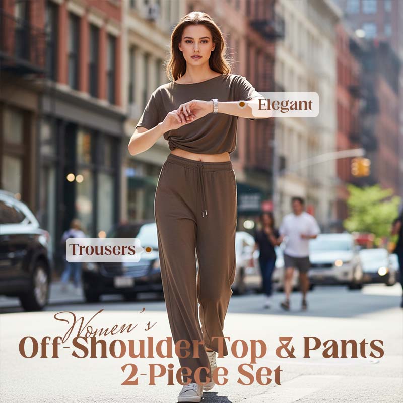 🌞Frühlingserwachen: 50% Rabatt!💎"Soft-Touch" Lounge-Set mit asymmetrischem Off-Shoulder Top & Weiter Hose