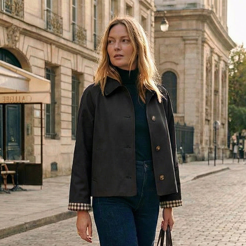 🌞Frühlingserwachen: 50% Rabatt!🎉Damen Kurzjacke "Parisian Style" – Edler Einreiher mit modischen Karo-Details