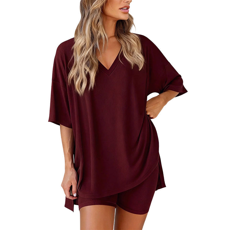 🌞Frühlingserwachen: 50% Rabatt!💎Damen Lounge-Set mit V-Ausschnitt – Knitterfrei & Seidig Weich für Deinen Wohlfühl-Moment