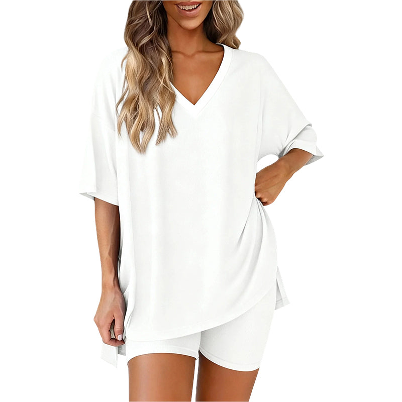 🌞Frühlingserwachen: 50% Rabatt!💎Damen Lounge-Set mit V-Ausschnitt – Knitterfrei & Seidig Weich für Deinen Wohlfühl-Moment