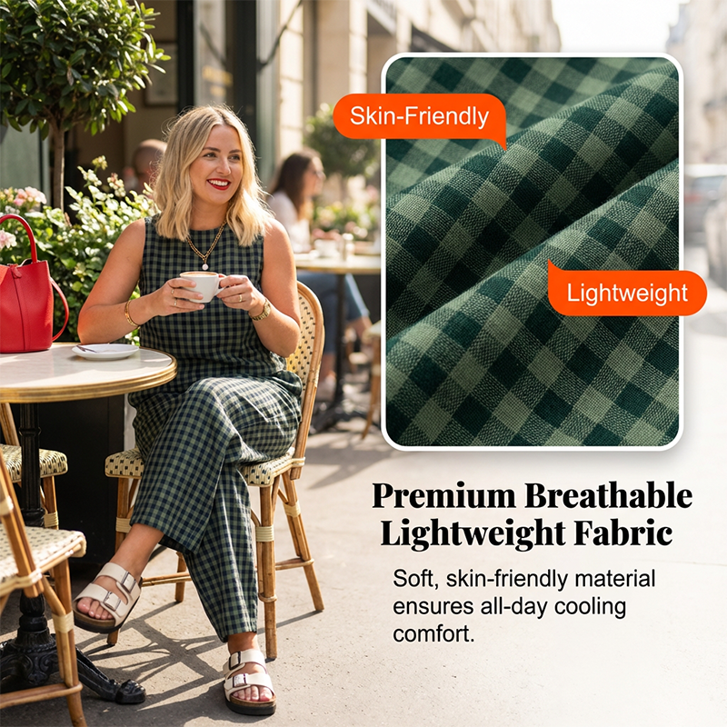 Summer Gingham Print Tank and Trousers Outfit