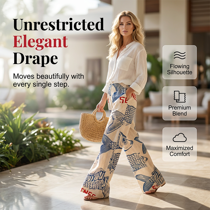 Women's Artistic Fish Print Wide-Leg Pants