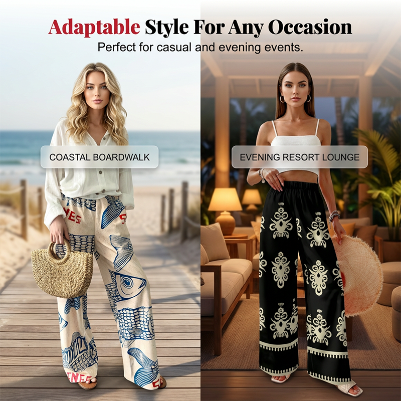 Women's Artistic Fish Print Wide-Leg Pants