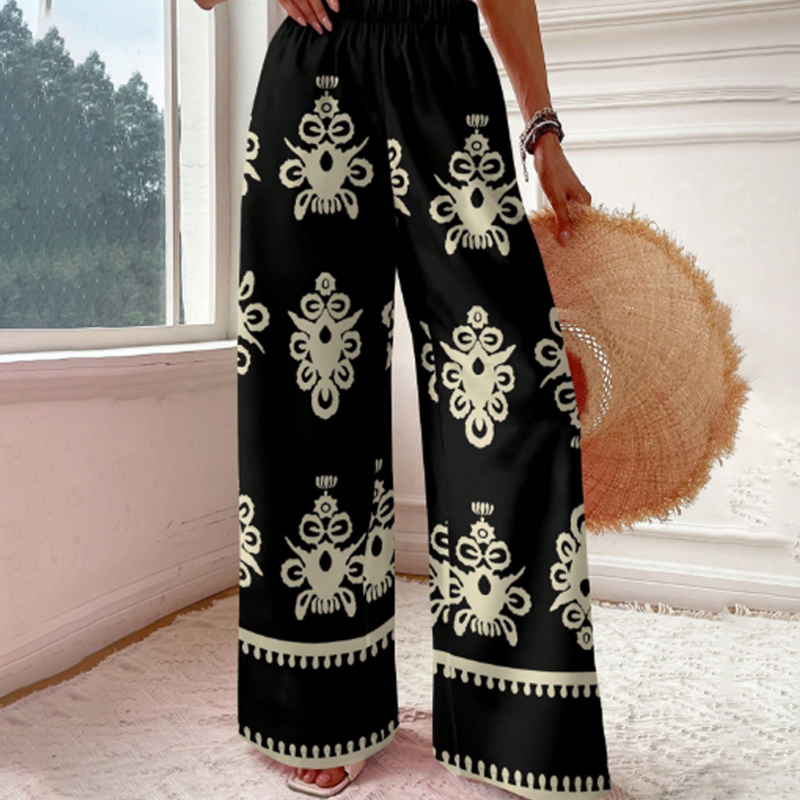 Women's Artistic Fish Print Wide-Leg Pants