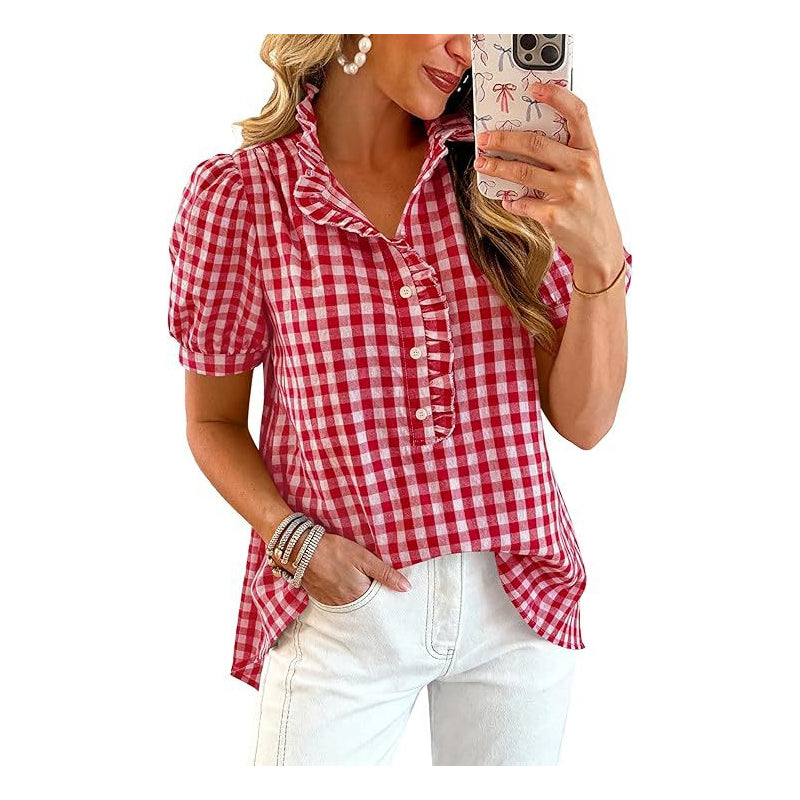 Women's Casual Ruffled Puff Sleeve Top