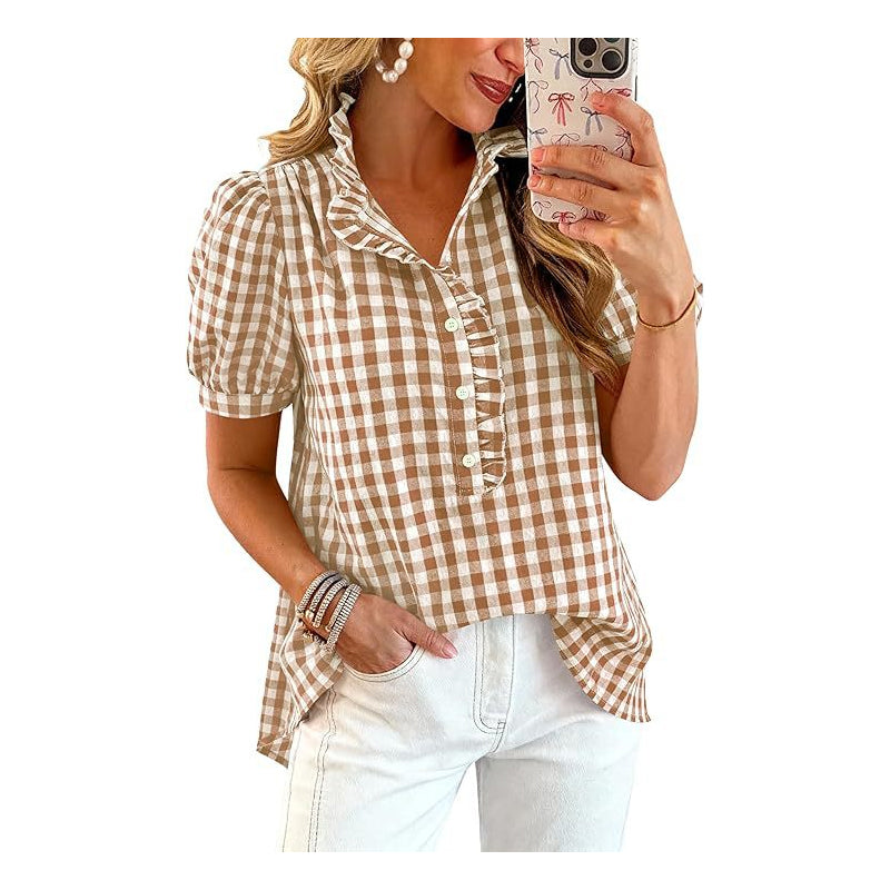Women's Casual Ruffled Puff Sleeve Top